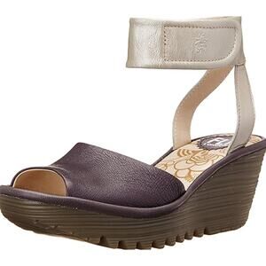 Fly London Yula Peep Toe Platform Wedge Heel Ankle Strap Patent Leather Purple 8